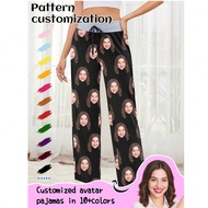 Customized Women's Pajama Pants With Unique Couple's Portrait, Face Swap, And Pet Face Design
