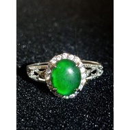 #J671 100% Natural Type A Jade Jadeite Silver Ring H12.4m