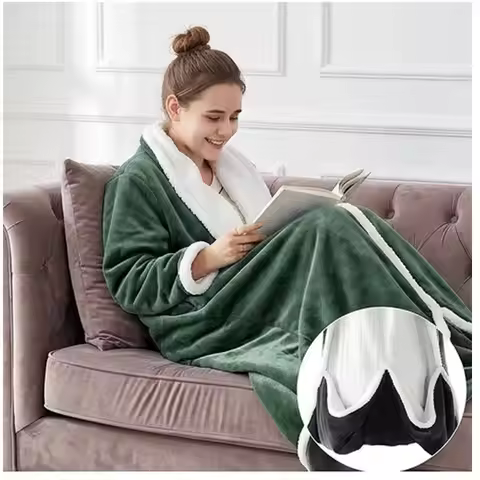 Heated Wearable Throw Blanket for Home Use, Smart Temperature-Controlled Flannel Blanket, Wearable H