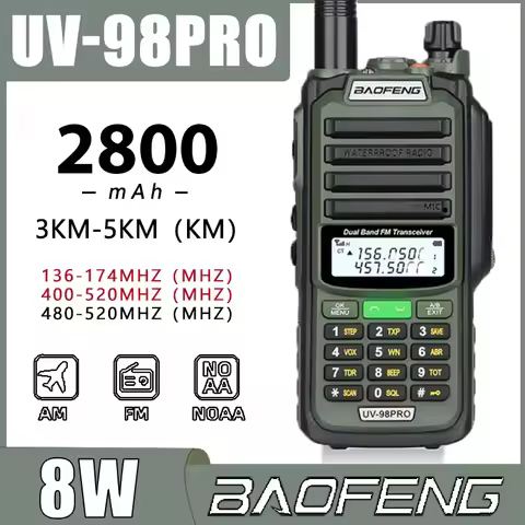 Baofeng 1PCS UV98 Pro 10W Talkie Dual Band Ham Radio a Pilas Long Range For Camping Two Way Radio 16