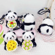 Plush Panda Holding Flower Pendant Chengdu Panda Base Gift Cute Panda Holding Rose Doll