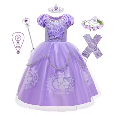 Cartoon Sophia the First Anime Costume Girls Princess Dress Floral Appliques Ball Gown Kids Carnival