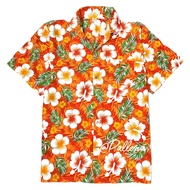 7 Sizes S-4XL Orange Floral Shirt Songkran Hibiscus Pattern Mixed With Frangipani Hawaiian HW300