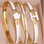 3pcs/1pc Luxury 3Pcs Gold Bracelet Set For Women - Clover & H Letter Design Stackable Bangles, White