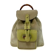 正品 GUCCI 古馳 竹節後背包 麂皮 淺綠色 0031705 二手