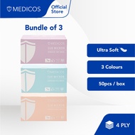 MEDICOS Ultra Soft 4 Ply Sub Micron Surgical Face Mask - Cotton Candy/Peach Crush/Aqua Coral (3 Boxes)