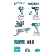 [ TOTAL ] (TOSLI240969)4PCS Brushless Combo Kit Drill + Wrench 400Nm + Multi Tool + Heat Gun 2x5.0Ah