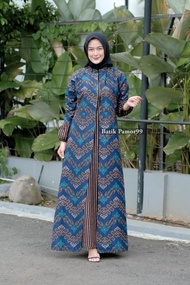 Gamis batik wanita modern 2021 muslim model cardigan plus daleman motif cantik bunga bagus gamis busui resletig zipper depan syari daster batik proses batik print bahan rayon tebal adem halus lembut tidak nerawang long dress murah katun Pekalongan