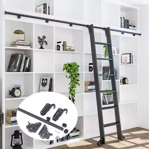 13FT(4M) Hook on Rolling Library Ladder Hardware Kit NO Ladder,Retractable Sliding Ladder Track,Floo