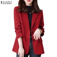 ZANZEA Women Korean Fashion Bartered Collar Daily Casual Solid Color Blazer