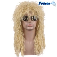 YOUECE 70s 80s Rockstar Wig, Long Fluffy Halloween Party Cosplay Wig, Curvy Punk Mullet Wig