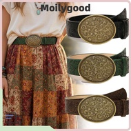 MOILYMY Western Cowboy Belt, PU Leather Vintage Carved Buckle Embossed Belt, Fashion Y2K Retro Punk 