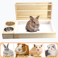 【New model】Wood Hay Feeder With Bowl Water Stand For Rabbit Hamster Small Pets