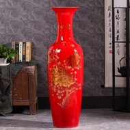 S/🌔Jingdezhen Red Ceramic Large Vase Living Room Floor Hotel Ornaments TV Cabinet Large Vase2Rice Decoration HQTQ