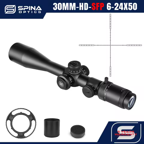 SPINA OPTICS HD 6-24x50 Second Focal Plane Scope Glass Etched Reticle Mid Dot Sight Side Parallax Tu