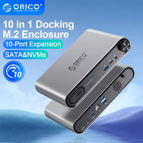 ORICO 10 in 1 USB C Docking Dtation USB HUB Adapter M.2 NVMe SSD Case with PD100W Charging Ethernet 