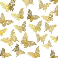 3D Butterfly Wall Decor Decorations Butterflies DIY Wall Art Sticker 3D Butterfly Wall Decor, Butterfly Party Decorations for Mirror Kids Room Bedroom Wedding 36PCS (Gold)