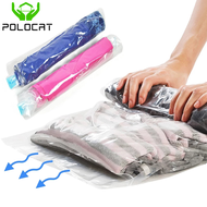 Polocat 1Pc ที่เก็บเสื้อผ้าถุงบีบอัดพลาสติกสูญญากาศบรรจุกระเป๋าเดินทาง Space Saver Hand Roll Up Bags