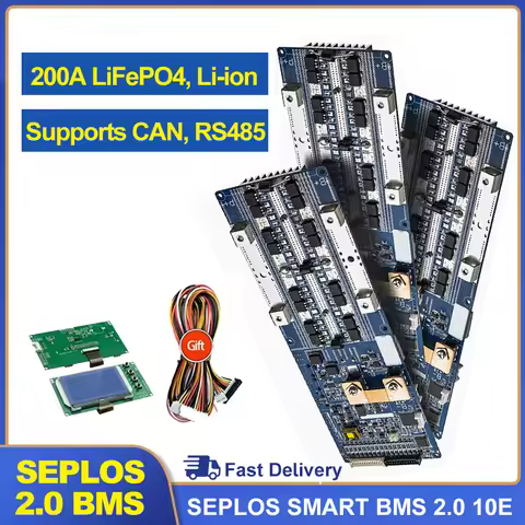 Seplos Smart BMS 200A 24V 48V LiFePO4 Battery 7S 8S13S 14S 15S 16S CAN RS485 inverter communication 