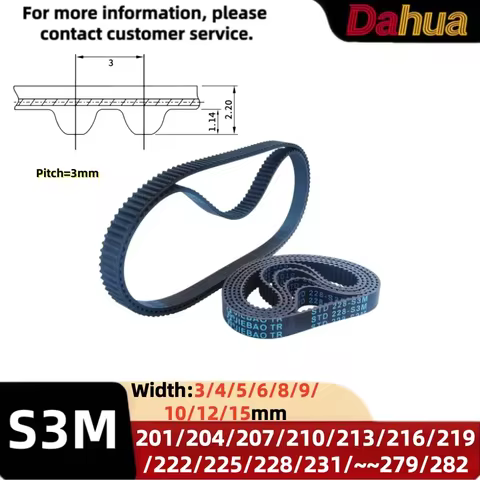 S3M Timing Belt 201/204~279/282mm Width3/4/5/6/8/9/10/12/15mm Rubber Closed Loop Timing Belt 3mm Pit