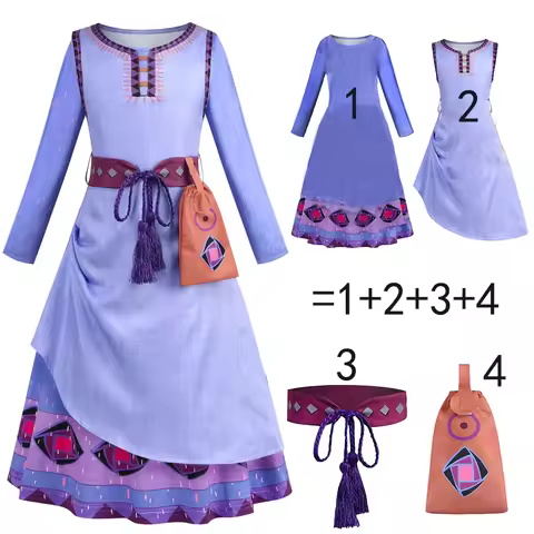 Girls Asha Dress Princess Wish Cosplay Clothes Luxury Print Party Frock With Belt Kids New Cartoon M