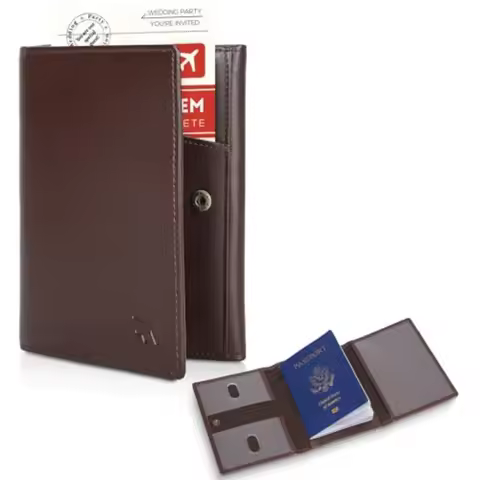 Polare Napa Leather Pilot Wallet Passport Holder RFID Blocking Tri-fold Travel Cover Document Organi