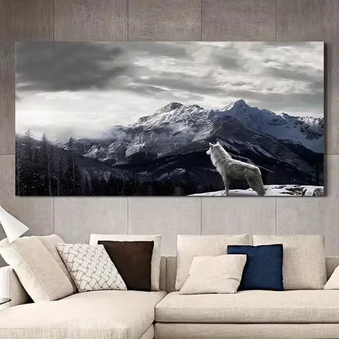 1pc Canvas Poster, Modern Art, Snow Mountain Wolf Poster Wall Art Picture, Ideal Gift For Bedroom Li