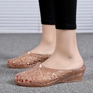 Summer Women Slippers Protective Baotou Crystal Bottom Breathable Cool Jelly Shoes Ladies 2024 Wedges Slippers Women Sandals