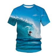 Surfriding 3D Printed T Shirt Men Short Sleeve T-Shirt Sea Surfing Printed Tshirt Surf Poster Print T-shirt 6XL