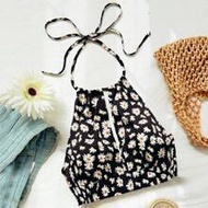 WYWH วันหยุดผู้หญิงฤดูร้อนวันหยุดวันหยุดแขวนสายคล้องคอด้านหน้ากลางแยก Fragmented Chrysanthemum Top