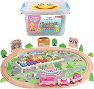 On Track USA Wooden Train Set Motorized Princess Fairy Town Train Set for Girls 40 Piece Wooden Train Set Battery Operated Singing Tracks and Accessories Compatible with Thomas, Brio, Melissa and Doug