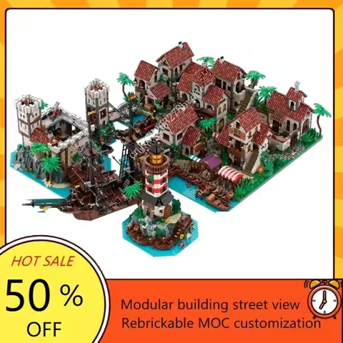 17268PCS Customized MOC Pirate Barracuda Bay Pirates Harbor Model Custom Puzzle Technology DIY Assem
