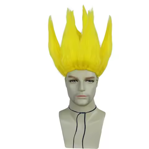 Synthetic 14 Inch Unisex Yellow Spiky Hair Troll Cosplay Wig For Halloween Christmas