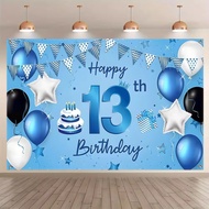 Happy 13th Birthday Backdrop Blue Balloons Cake Gift Party Decoration Photography Background