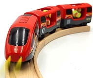 Battery Operated Trains for Wooden Train Track Set Locomotive with Light for Toddlers 2 3 4 5 Year Old Boys Red High Speed Magnetic Couplings with Passengers(Without Battery)