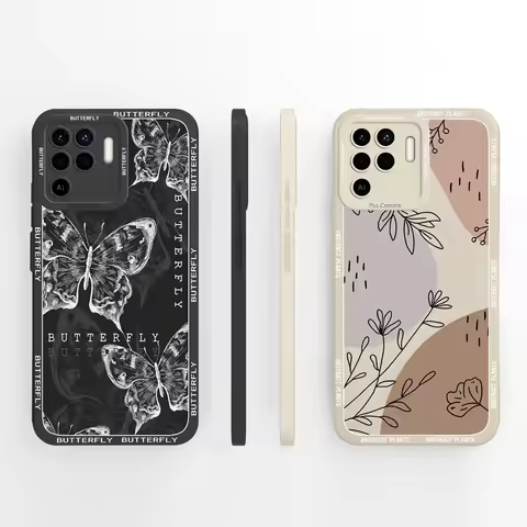 For Oppo Reno 5F 5 Lite 5Z 5K Phone Case Black-Butterfly Soft Liquid Silicone Back Cover For Oppo Re