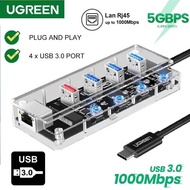 UGREEN USB 3PORT 3.0 LAN RJ45 10/100/1000 MBPS + 1 PORT QC CHARGER SUPER SPEED HUB