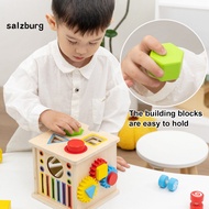 <salzburg>  Kids Activity Cube Wooden Activity Cube Baby Cube Toy 8-in-1 Wooden Shape Sorting Activi