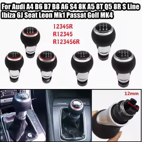 Red/Silver Gear Shift knob Lever Shifter For Audi A3 A4 B6 B7 B8 A6 S4 8K A5 8T Q5 8R S Line/Ibiza 6