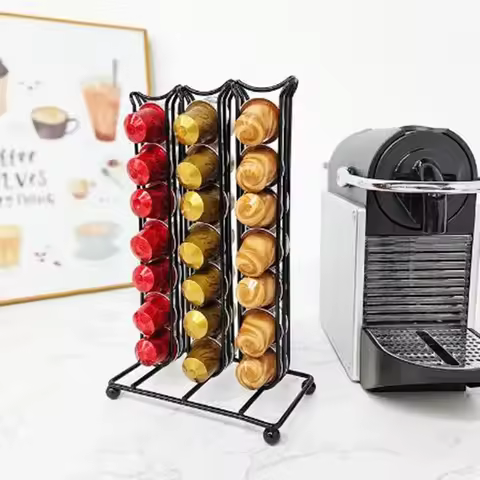 CoffeeCapsule Pod Holder Rack 42Pcs Nespresso Display Organize Tower Stand Dispensing Home Office Ki