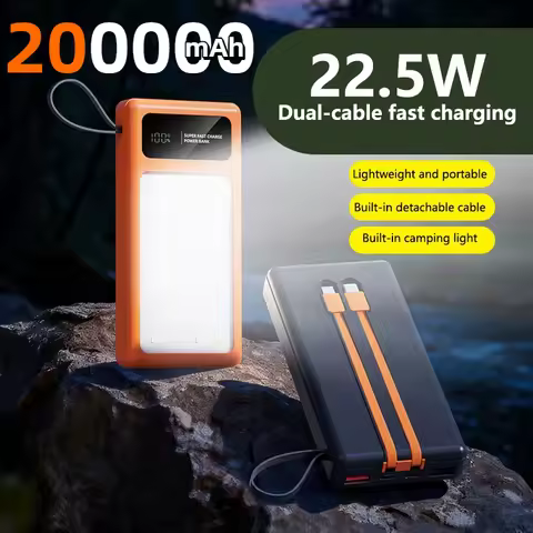 200000Mah Power Bank Outdoor Strong Light LED Camping Light Power Bank With Built-In Cable Portable 