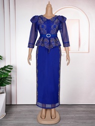 Halloween African Dresses for Women Plus Size Elegant Diamonds Evening Wedding Party Gown Ankara Das