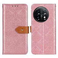 全城熱賣 - 適用於 OnePlus 11 5G 歐式壓花翻蓋手機皮套（粉色）