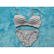 AIMER FEEL WIREFREE BRA SET BY SOCKKOBE JAPAN 401 COTTON STRIPE SIZE M FIT BRA 30 (65) 32 (70) 34 (7