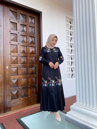 GAMIS DRESS DEWASA BAHAN KATUN TOYOBO PREMIUM BORDIR KOMPUTER MOTIF BUNGA