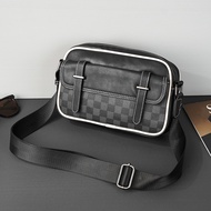 📿 High Quality Men's Plaid Small Square Bag Fashion Brand New Leather Shoulder Bag Fashionable Men's Crossbody Bag Commuter Ipad Bag