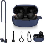 Woocon for Sony WF-1000XM4 Case Cover, 5 in 1 Soft Silicone Protective Accessories Kit Skin Sleeve for Sony WF1000XM4 True Wireless Earbuds Charging Case with Keychain/Anti-Lost Strap/Ring/Brush(Blue)