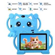 7-Inch Android 14 Kids Tablet PC, With Cat Pattern, Early Education Tablet, With Anti-Drop Protectiv