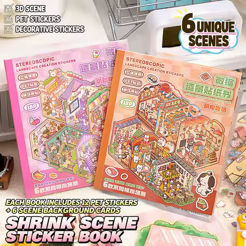 Cute Fairy Tale Scenery Stickers 3D Tiny House Scrapbook Miniature Scene Stickers Creative DIY Lands