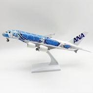 30CM All Nippon Airplane A380 Blue Sea Turtle ANA380 Resin Airplane Model
